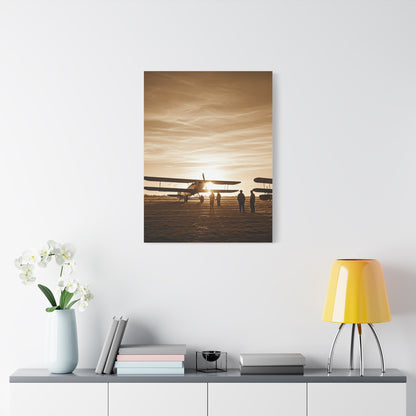 Vintage Airfield Sunset Silhouette Wall Art & Canvas Prints