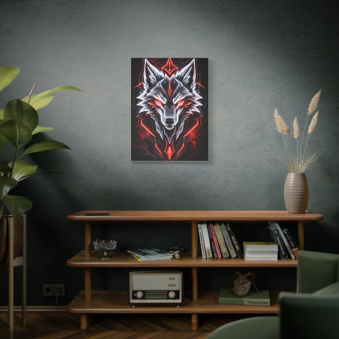 Futuristic Neon Wolf Emblem Geometric Wall Art & Canvas Print