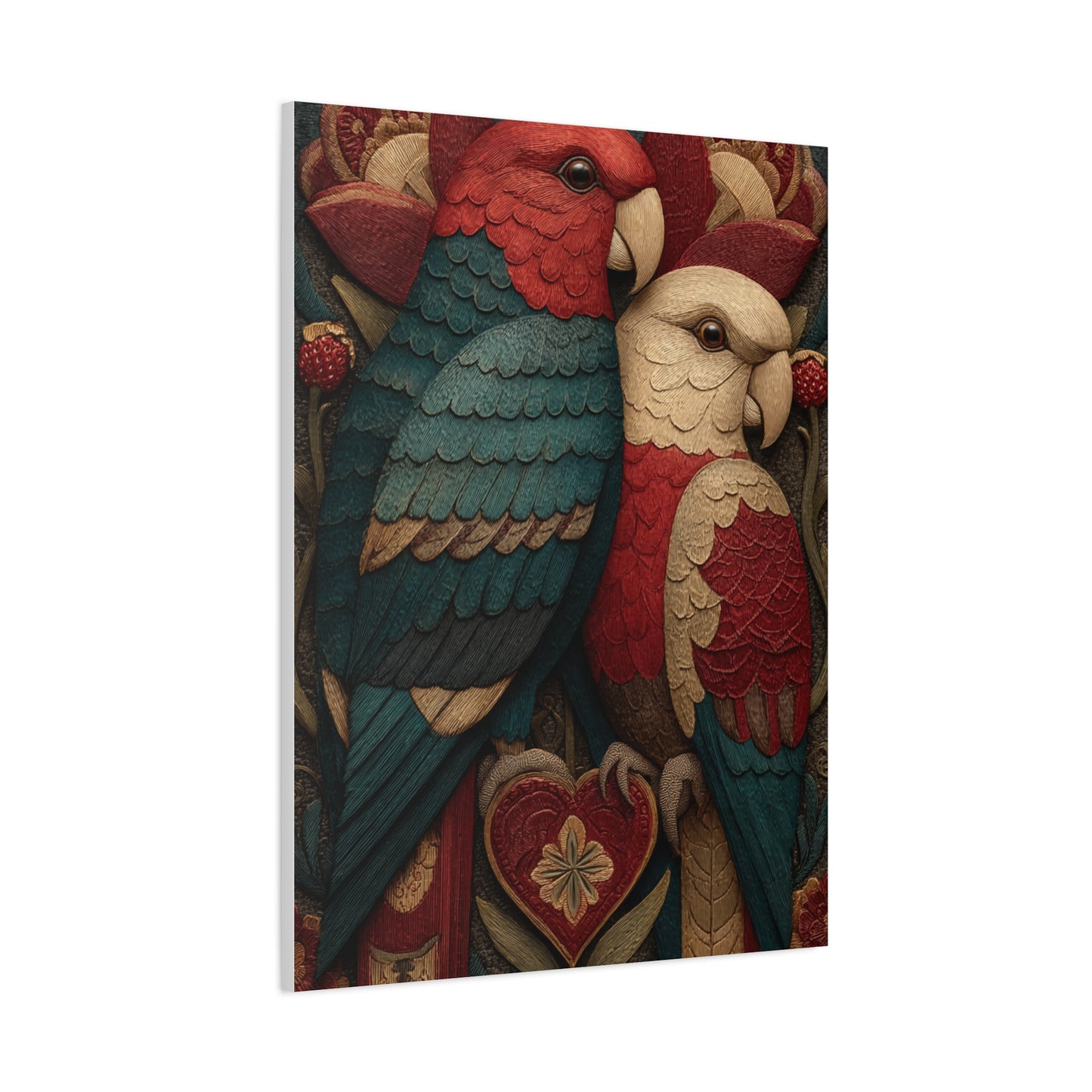 Fraktur Lovebirds Folk Ornament Wall Art & Canvas Print