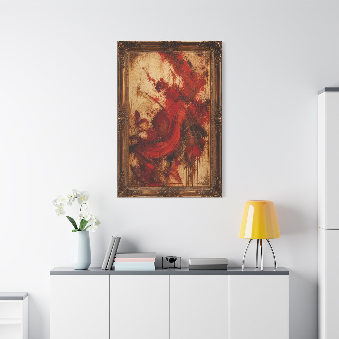 Vintage Framed Red Expressionist Painting Wall Art & Canvas Print