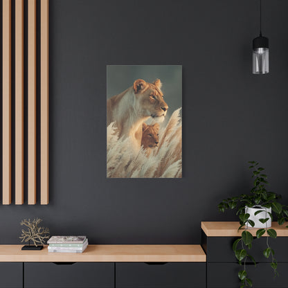 Lioness and Cub Watchful Calm Wall Art & Canvas Print