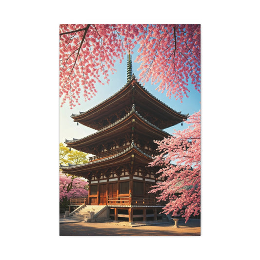 Traditional Japanese Pagoda With Cherry Blossoms Wall Art & Canvas Prints