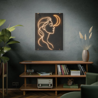 Neon Crescent Muse Line Art Wall Art & Canvas Print