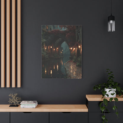 Gothic Autumn Canal Bridge Wall Art & Canvas Print