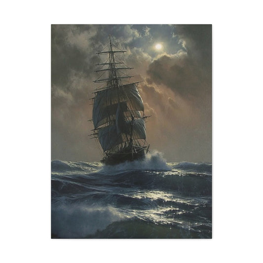 Ship Sailing In Sea At Night Wall Art & Canvas Prints