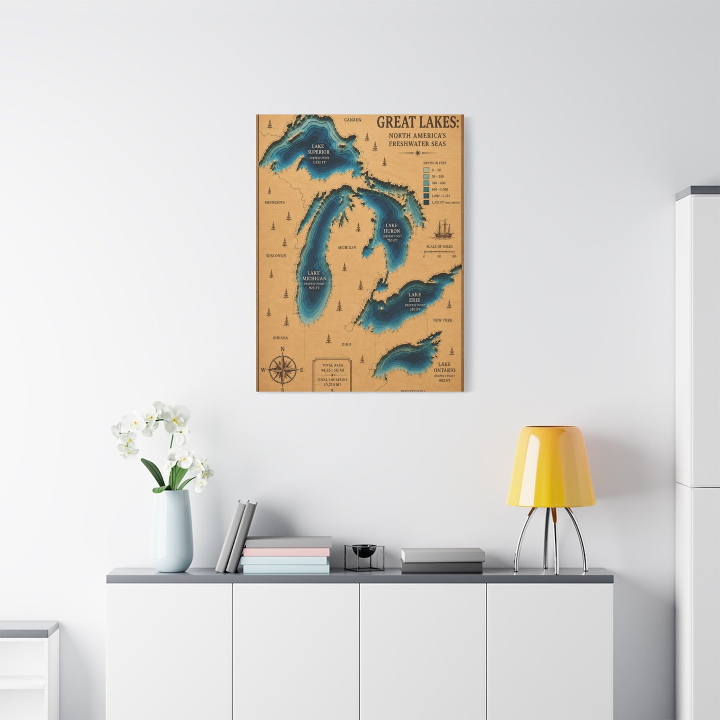 Great Lakes Bathymetric Chart Wall Art & Canvas Print