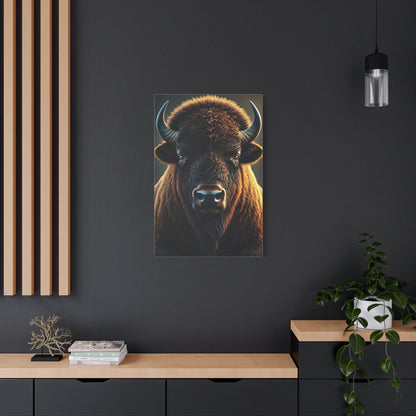 Cinematic Frontal Bison Portrait with Golden Backlight Wall Art & Canvas Print