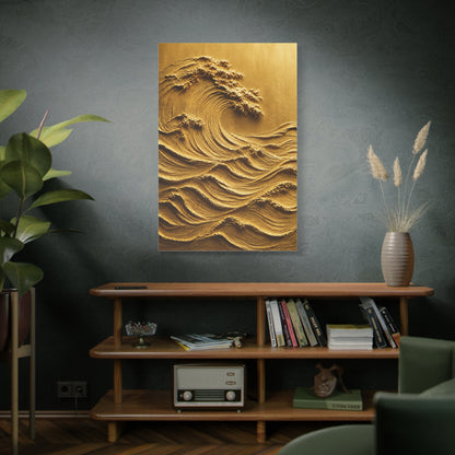Golden Sculptural Wave Relief Wall Art & Canvas Print