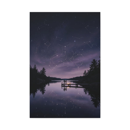 Starlit Reflection Lovers Minimal Scene Wall Art & Canvas Print