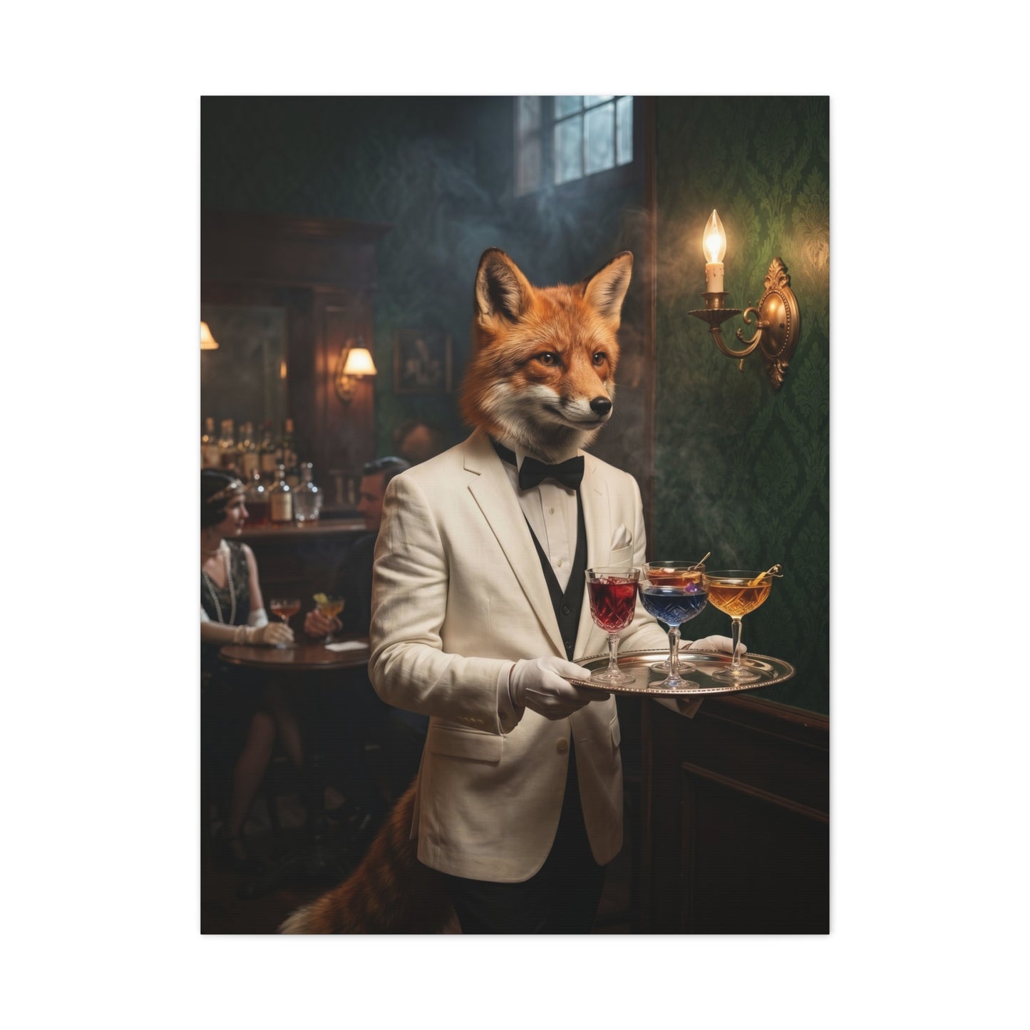 Fox Butler Cocktail Service Portrait Wall Art & Canvas Print