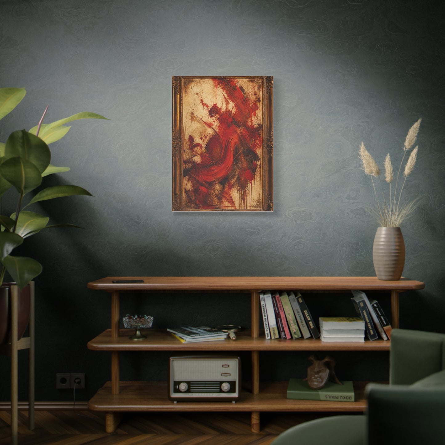 Vintage Framed Red Expressionist Painting Wall Art & Canvas Print