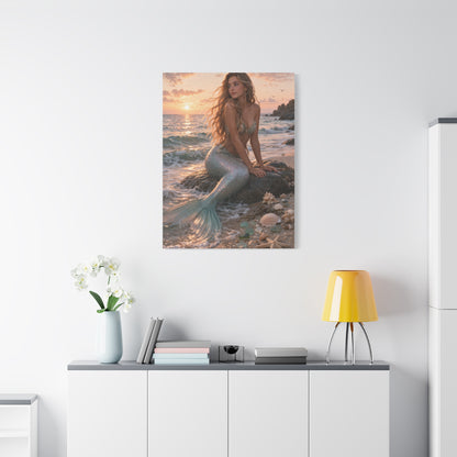 Golden Sunset Shore Mermaid Wall Art & Canvas Print