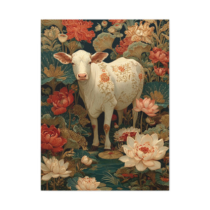 Pichwai White Cow Lotus Garden Wall Art & Canvas Print