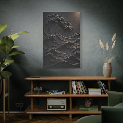 Matte Black Sculptural Ocean Motion Wall Art & Canvas Print