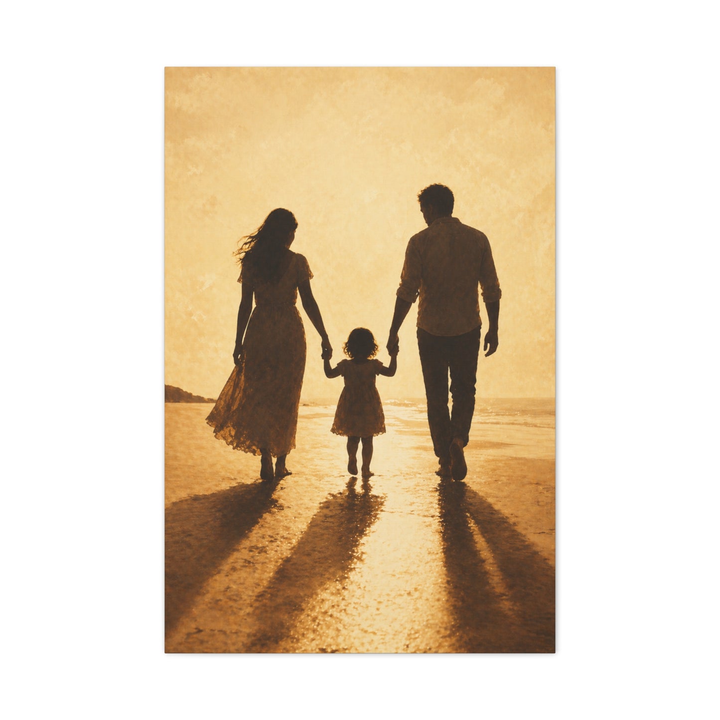 Golden Family Silhouette Sunset Wall Art & Canvas Print