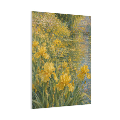 Impressionist Yellow Iris Garden Waterside Scene Wall Art & Canvas Print