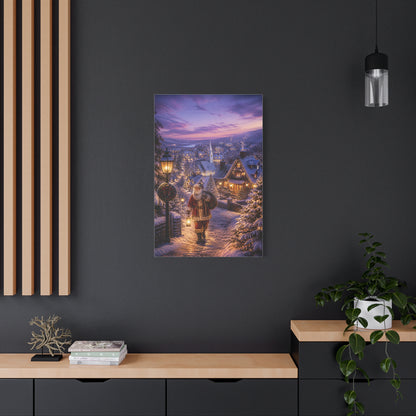 Snowy Village Santa Lantern Walk Wall Art & Canvas Print