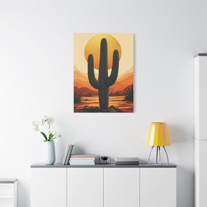 Golden Sun Desert Saguaro Illustration Wall Art & Canvas Prints