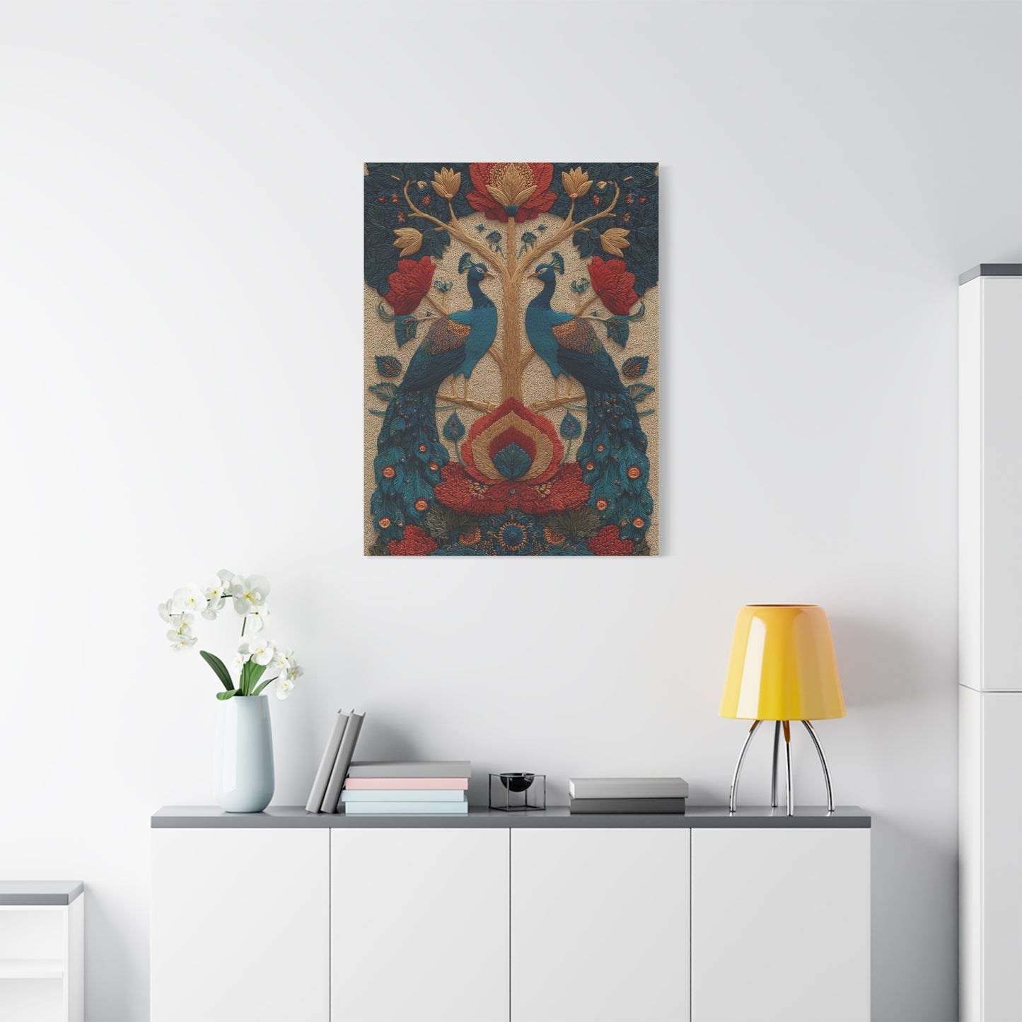 Folk Peacock Tree of Life Wall Art & Canvas Print