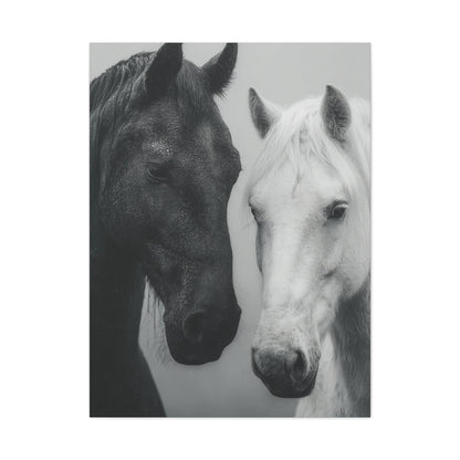 Intimate Dual Horse Monochrome Wall Art & Canvas Print