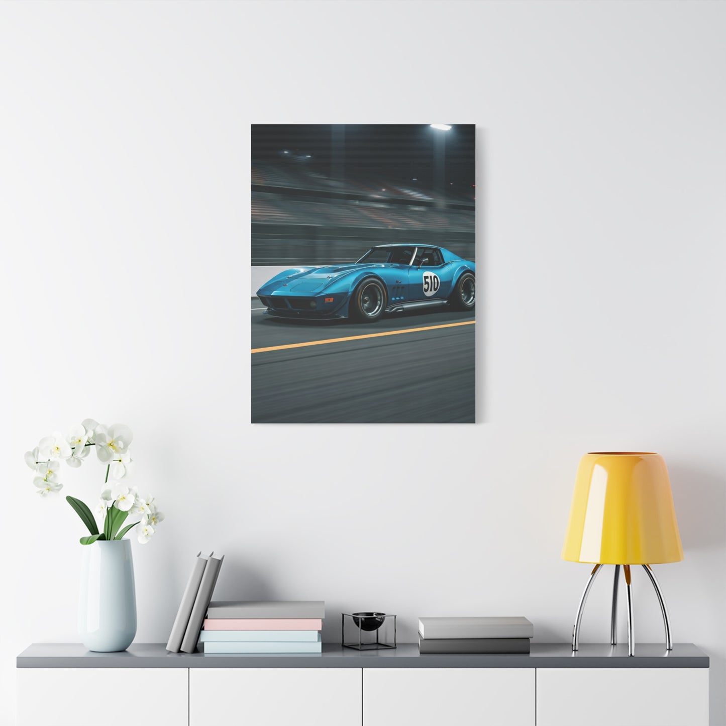 1970 Chevrolet Corvette C3 Pit Lane Under Lights Wall Art & Canvas Prints