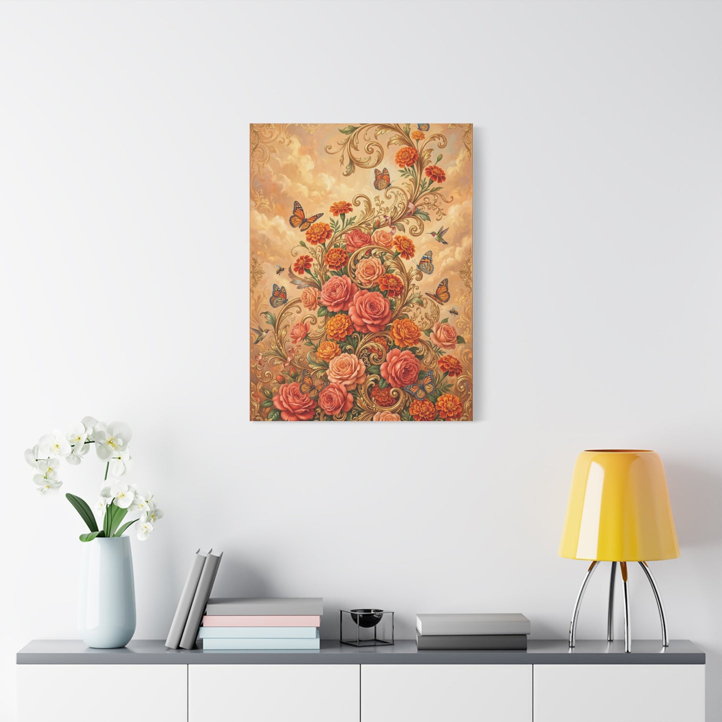 Rococo Orange Floral Fantasy Wall Art & Canvas Print