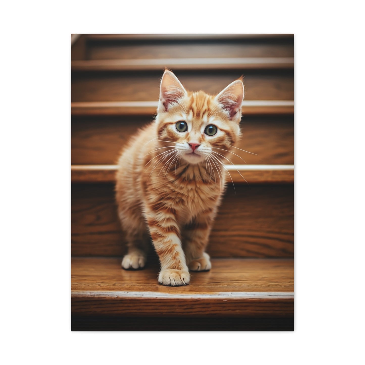 Curious Kitten on Wooden Steps Wall Art & Canvas Prints