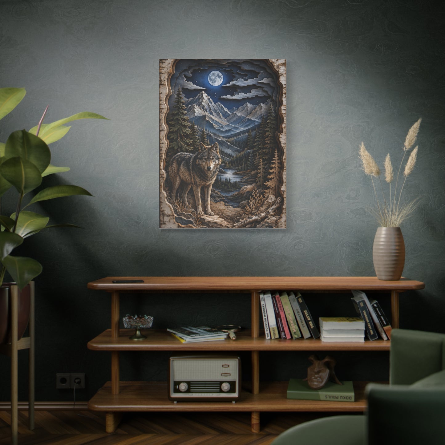 Rustic Mountain Wolf Shadowbox Landscape Wall Art & Canvas Print