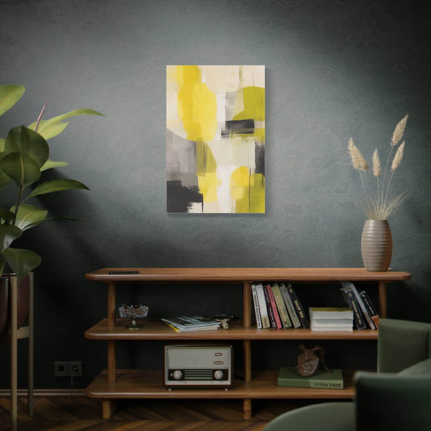 Citron and Charcoal Designer Abstract Wall Art & Canvas Print