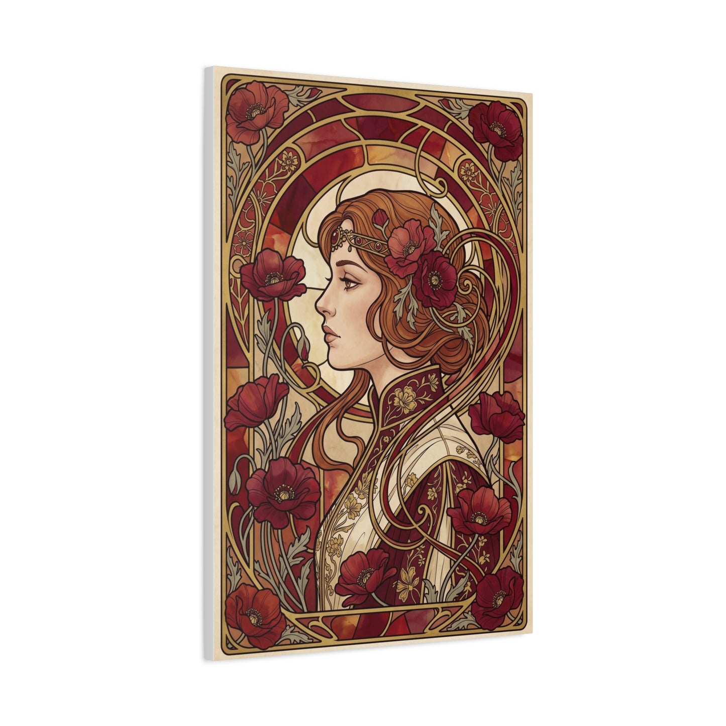 Art Nouveau Red Poppy Muse Portrait Wall Art & Canvas Print