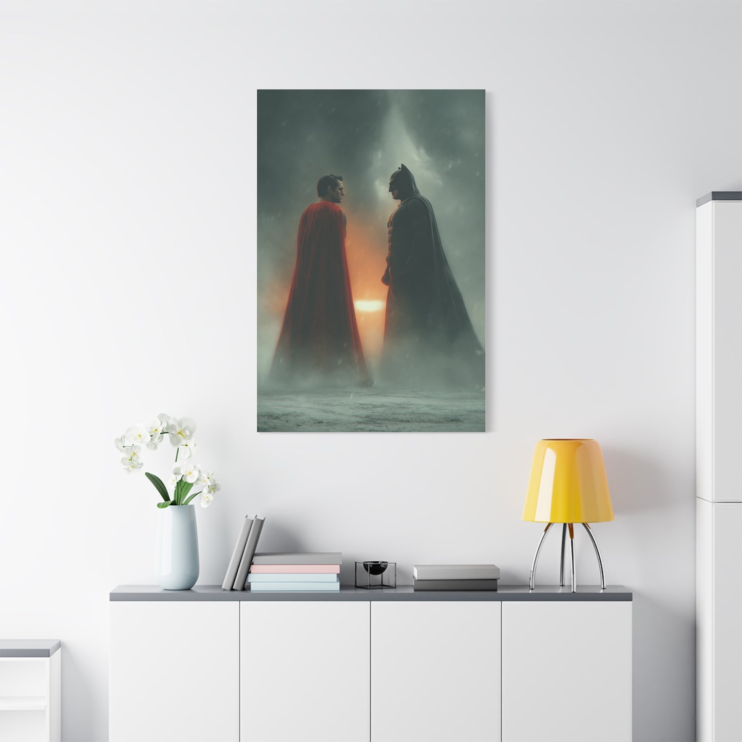 Batman vs Superman Foggy Standoff Poster Wall Art & Canvas Print
