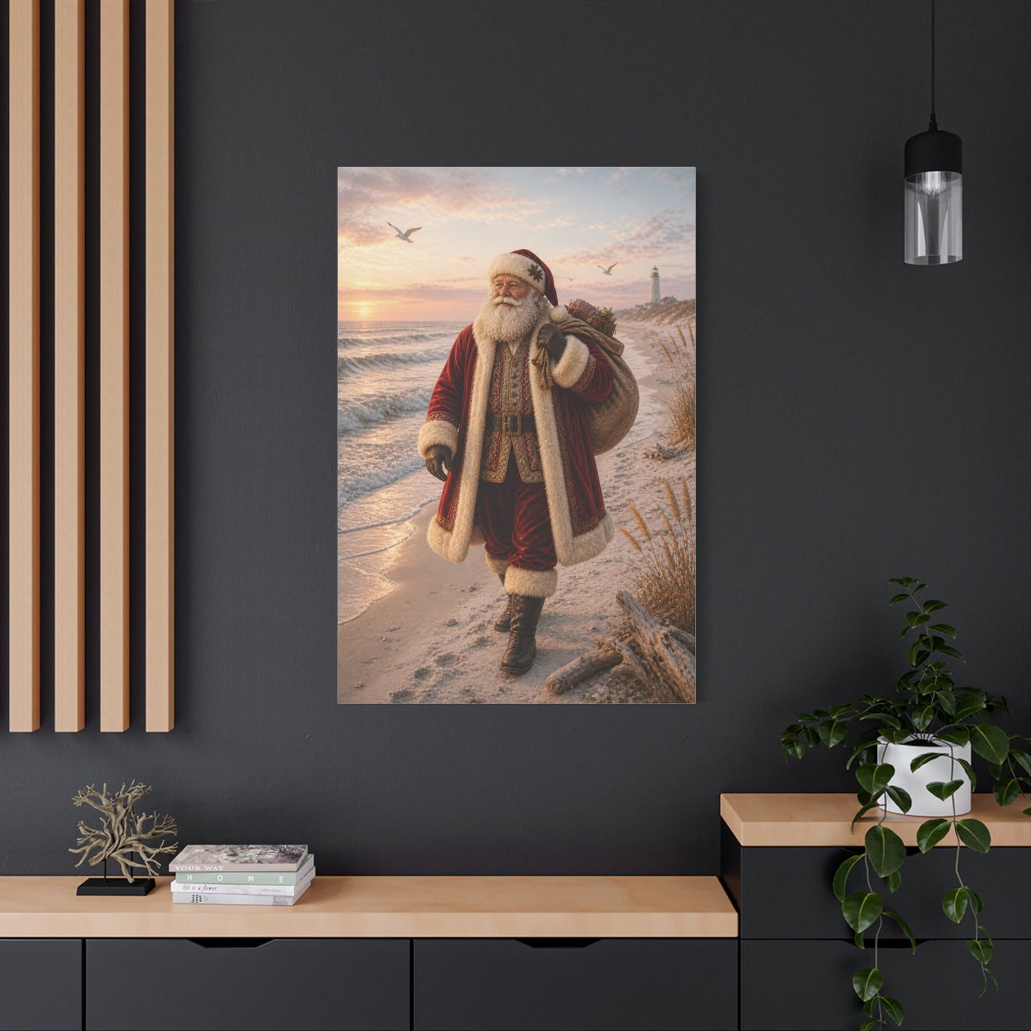 Coastal Santa at Sunrise Wall Art & Canvas Print