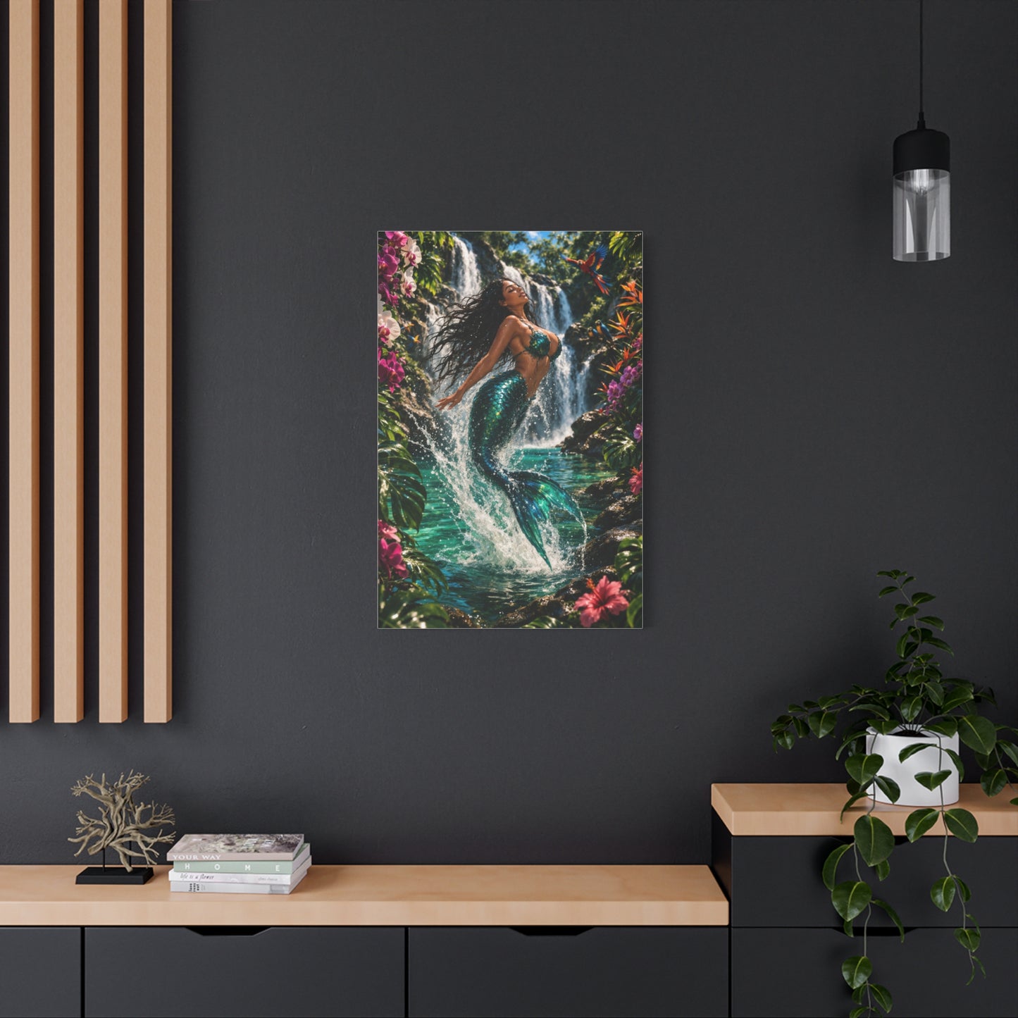 Tropical Waterfall Mermaid Escape Wall Art & Canvas Print