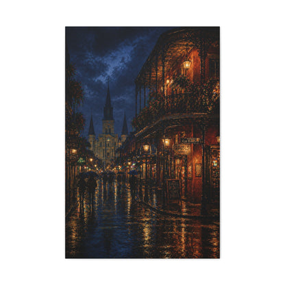 Rainy French Quarter Night Scene Wall Art & Canvas Print
