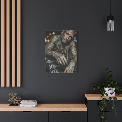 Tattooed Man Street Noir Portrait Wall Art & Canvas Print