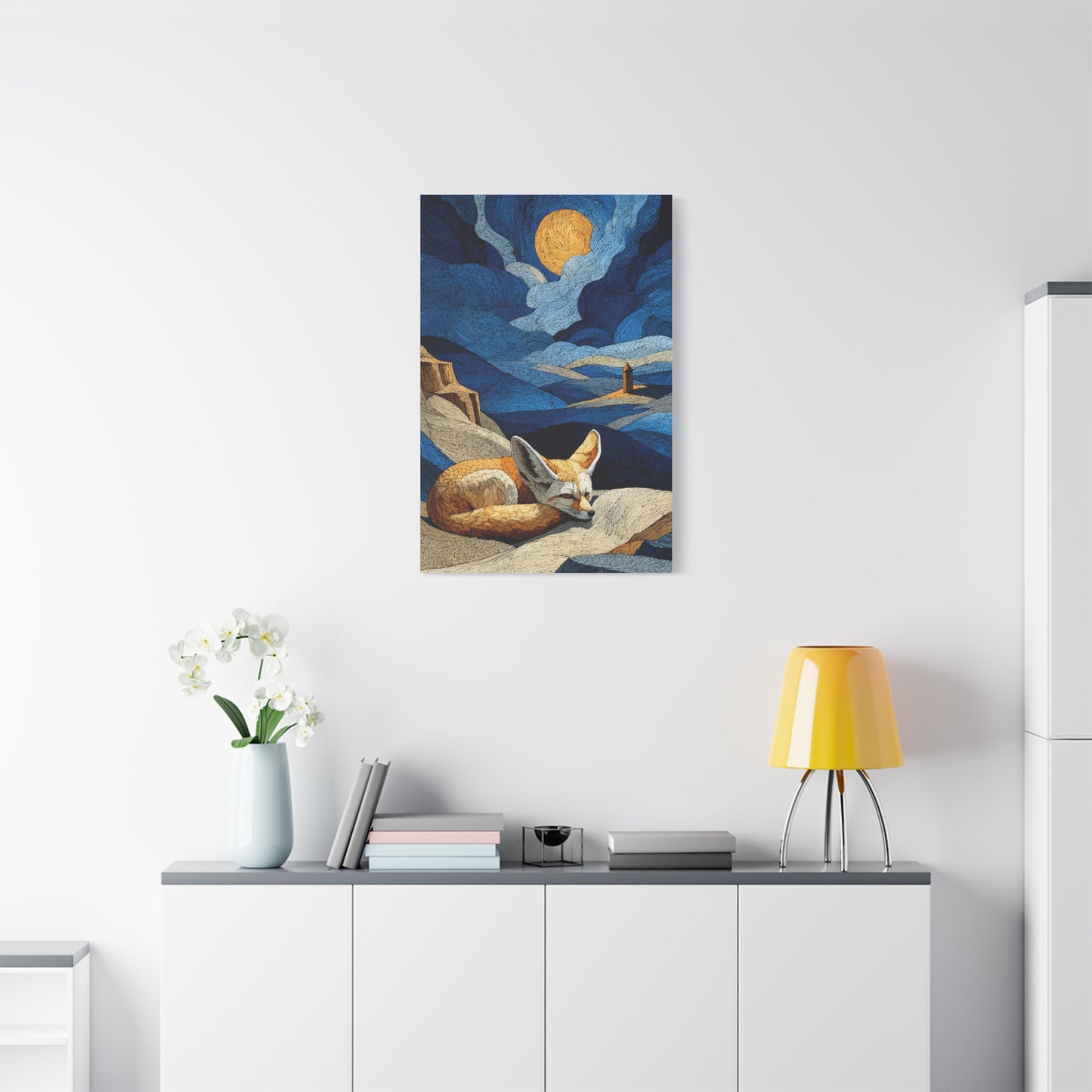 Sleeping Fox Moonlit Landscape Wall Art & Canvas Print