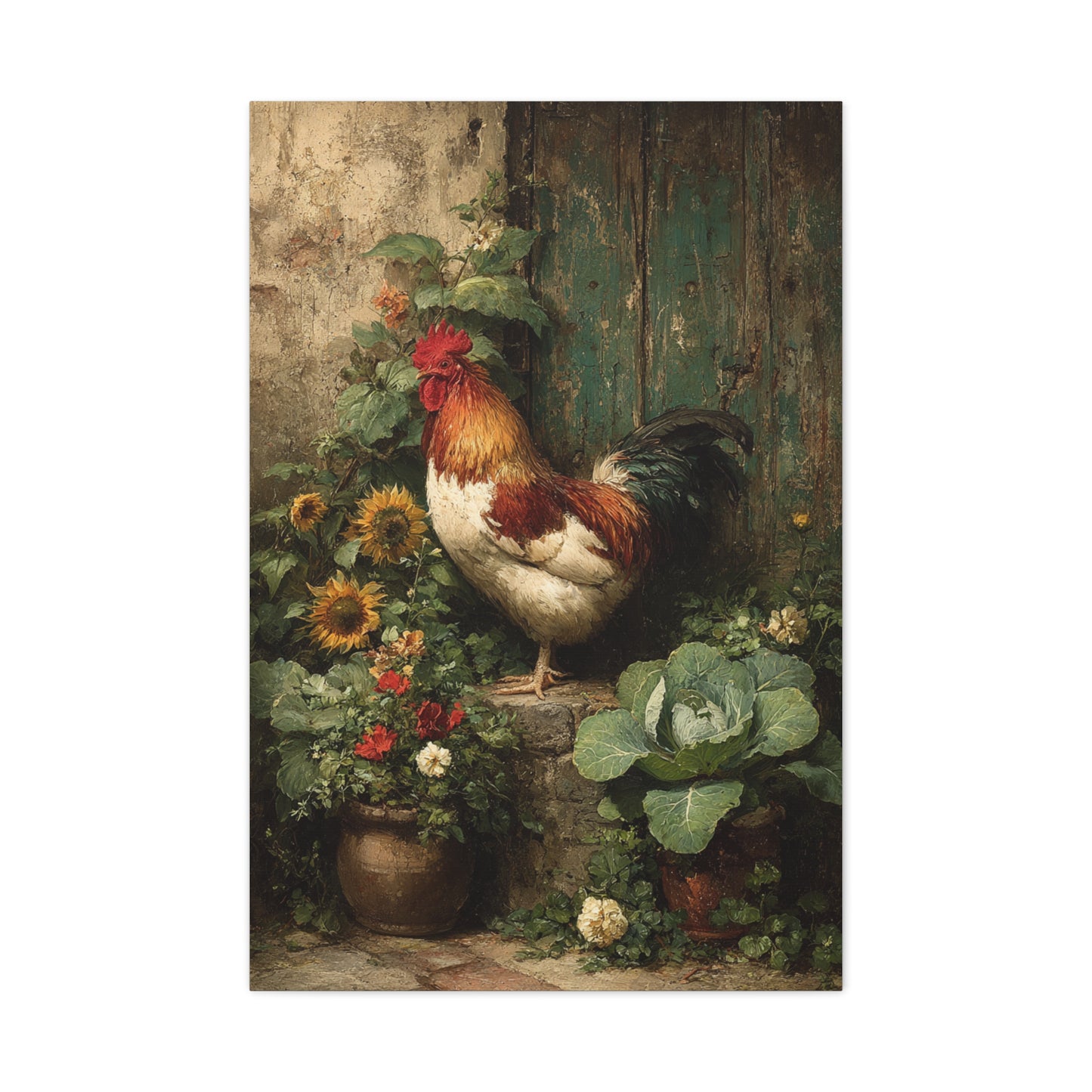 Farmyard Rooster Folk Garden Wall Art & Canvas Print