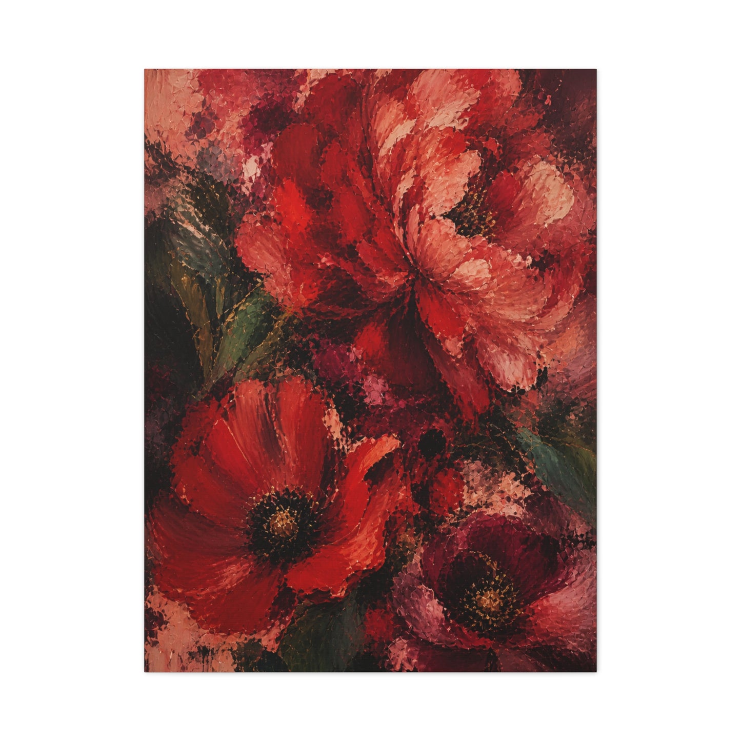 Red Impressionist Floral Composition Wall Art & Canvas Print