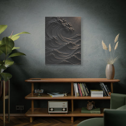 Matte Black Sculptural Ocean Motion Wall Art & Canvas Print