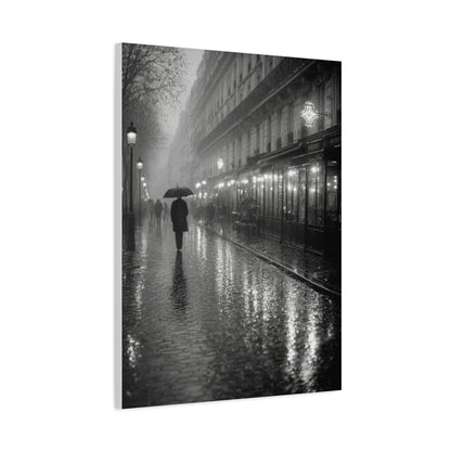 Rainy Paris Street Monochrome Wall Art & Canvas Print