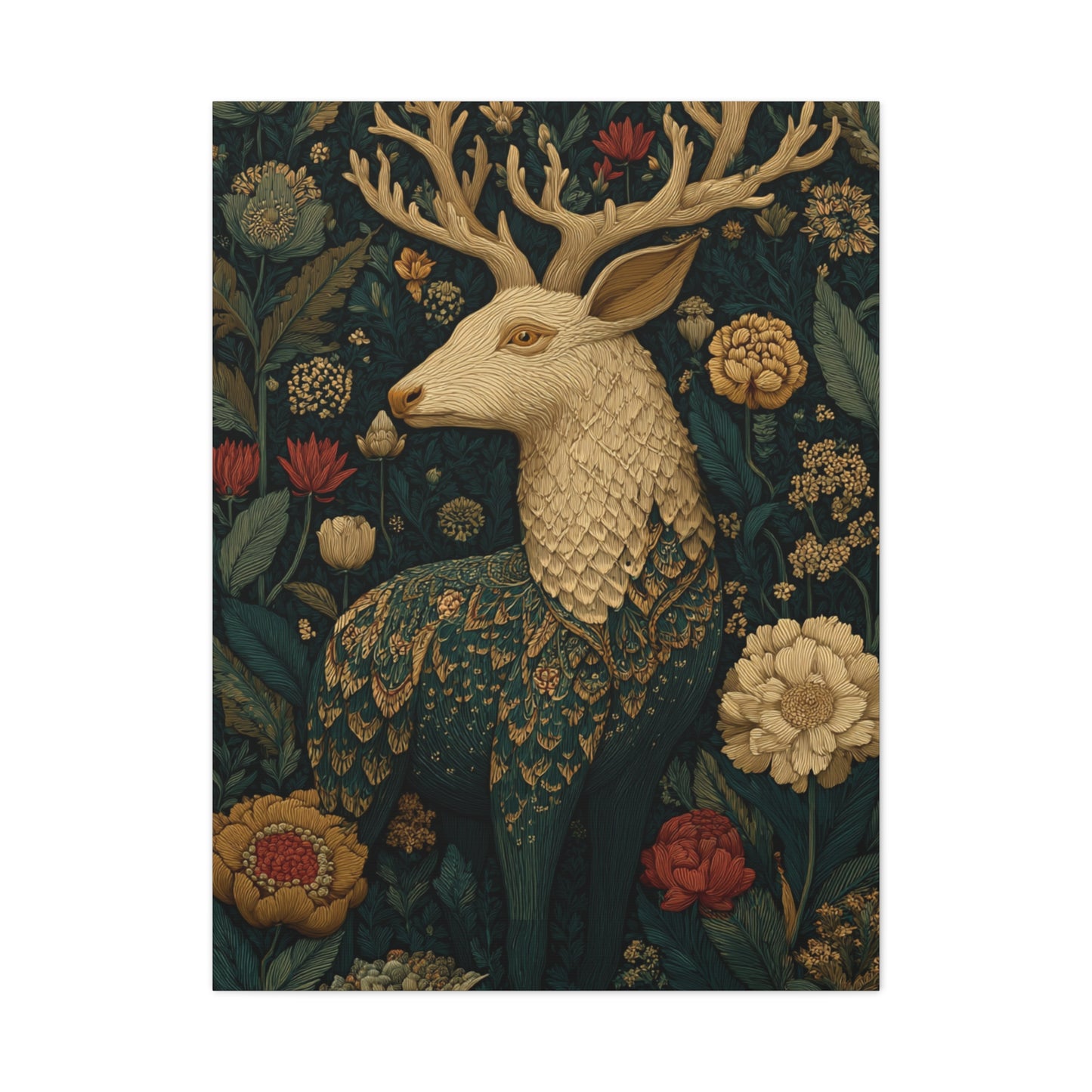 Ornamental Folk Deer Woodland Wall Art & Canvas Print