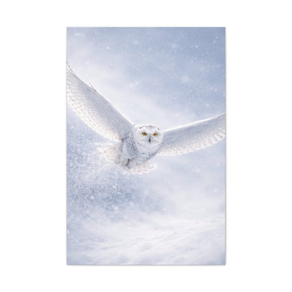Snowy Owl Winter Flight Minimal Wall Art & Canvas Print