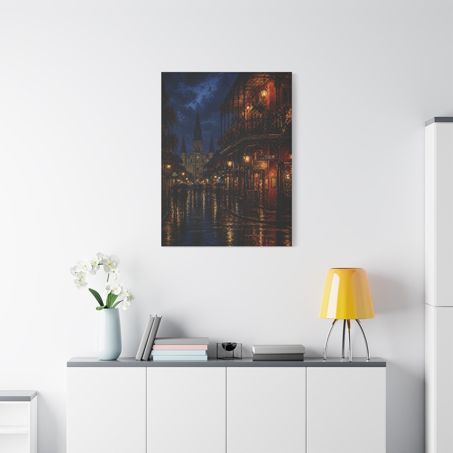 Rainy French Quarter Night Scene Wall Art & Canvas Print