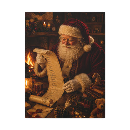 Santa Checking the Christmas List Wall Art & Canvas Print