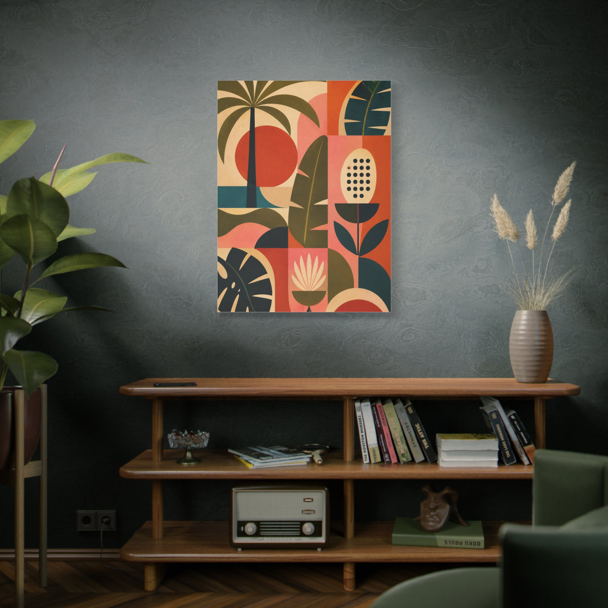 Mid-Century Geometric Tropical Composition Wall Art & Canvas Print