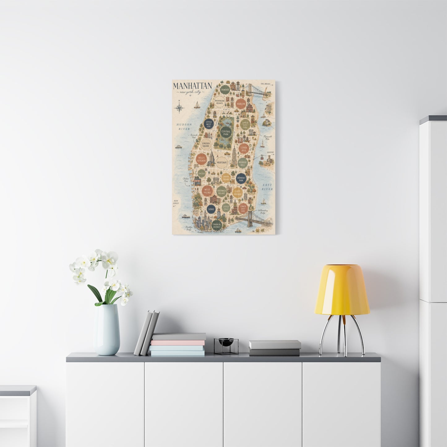 Manhattan Illustrated Map Composition Wall Art & Canvas Print