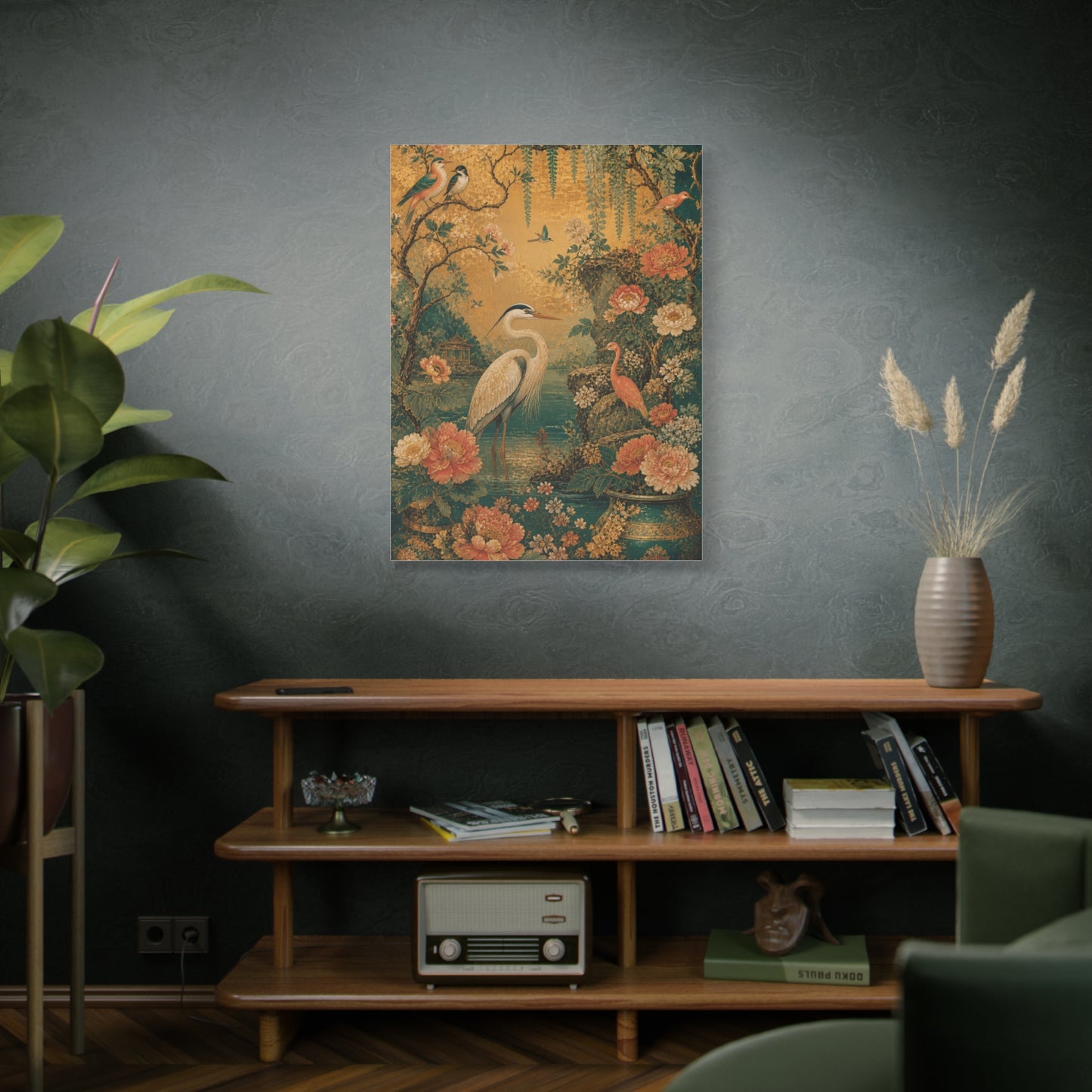 Golden Chinoiserie Garden Scene Wall Art & Canvas Print