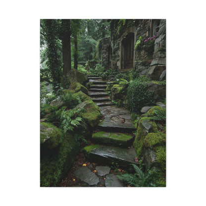 Green Moss-Covered Garden Staircase Wall Art & Canvas Print