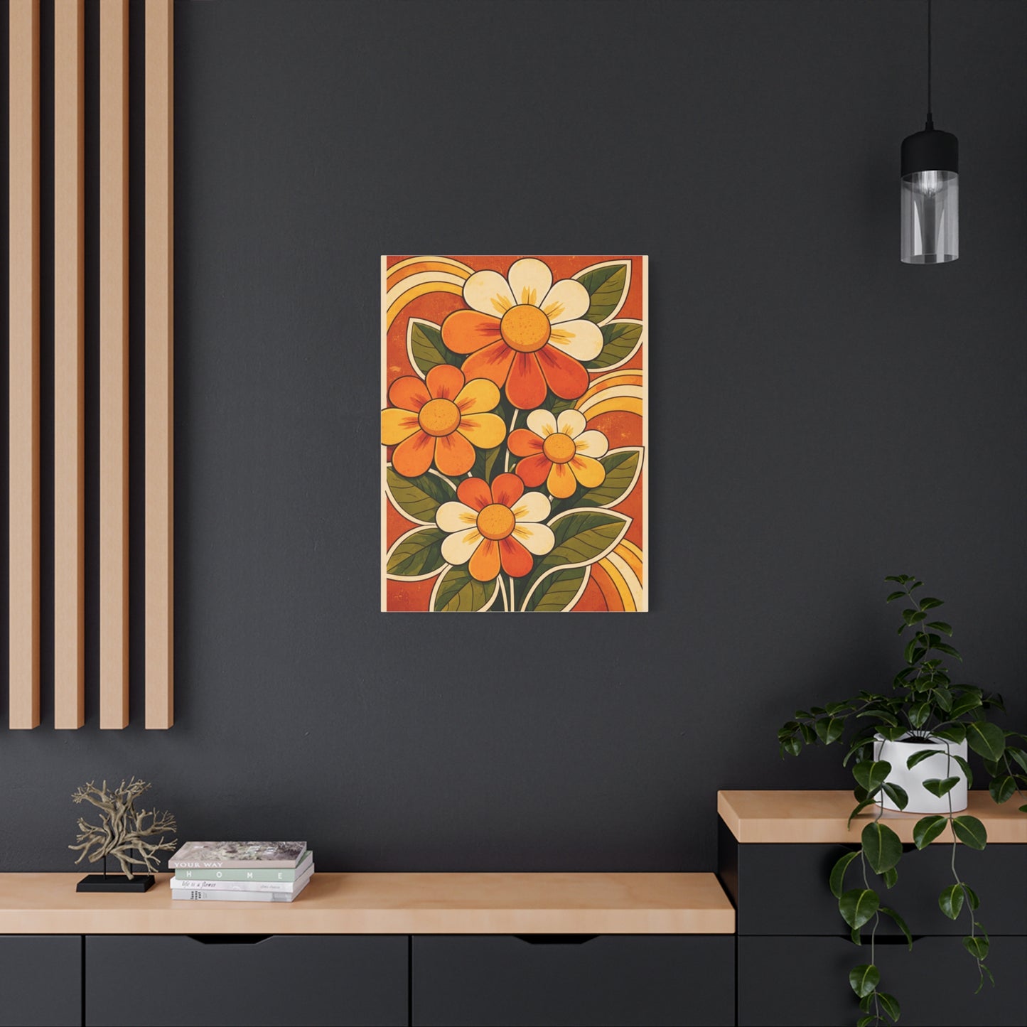 Vintage Groovy Floral Orange Composition Wall Art & Canvas Print