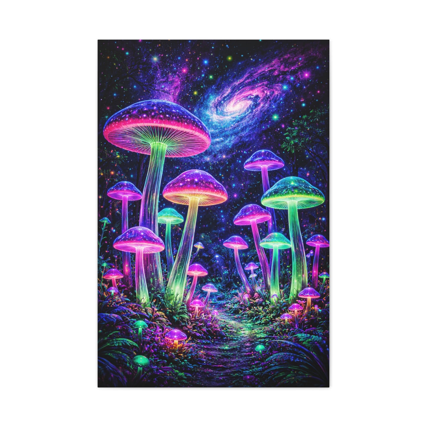 Glowing Giant Mushrooms in Midnight Forest Wall Art & Canvas Print